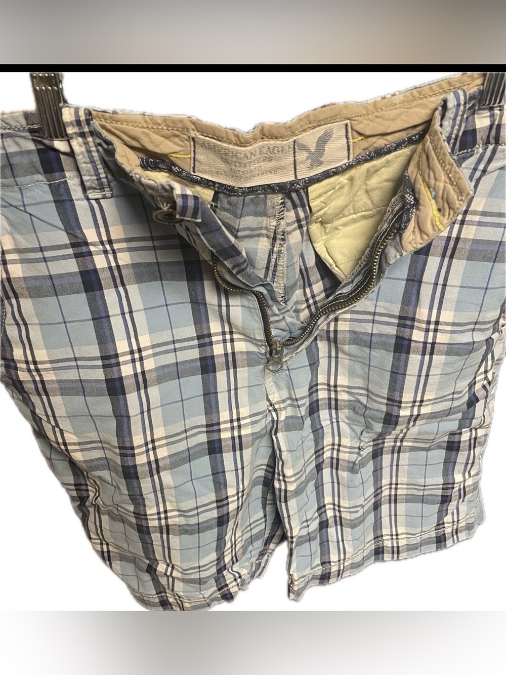 American Eagle Outfitters Light Blue Plaid Vintage Shorts Mens Size 30